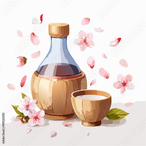 水彩画で描かれた日本酒と枡のイラスト