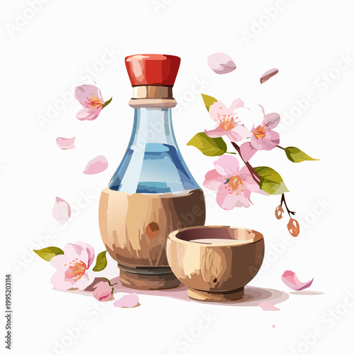 水彩画で描かれた日本酒と枡のイラスト