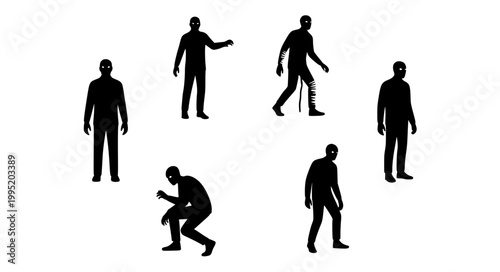 Spooky Character Silhouette Vector Set Halloween Horror Illustration Collection