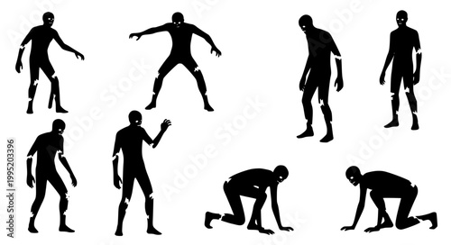 Halloween Horror Silhouette Collection Undead Character Vector Illustration Set