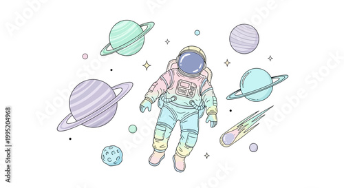 Astronaut Floating in Space Suit Alone.