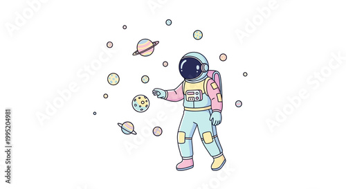 Astronaut in Space Suit Holding Planet.
