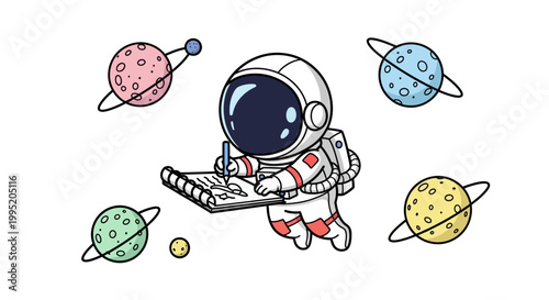 Astronaut in Space Suit Holding Laptop.