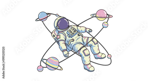 Astronaut in Space with Planets.