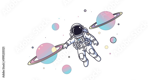 Astronaut Floating in Space Suit Alone.