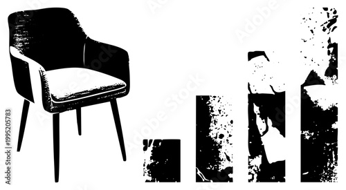 Contemporary lounge chair cutout, minimalist seating illustration, stylized armchair glyph, flat design furniture, interior decor element.