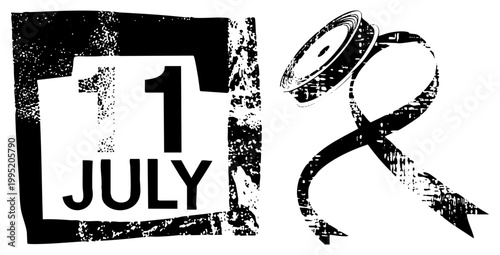 Rugged calendar marker showing 11th of July with decorative ribbon flourish, ideal for vintage posters or commemorative designs. Alternate distressed date emblem, retro event badge.