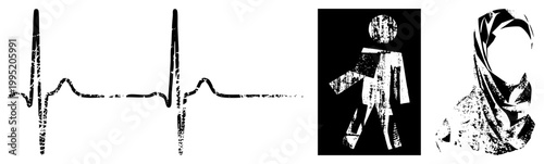 Electrocardiogram pulse trace, cardiac rhythm graph, medical monitoring waveform, health diagnostic symbol, distressed vector EKG.