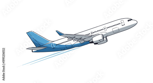 Airplane flying through the sky with blue gradient design