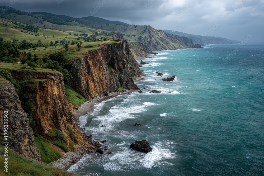 Fototapeta premium Stormy Cliffs Over Turquoise Ocean
