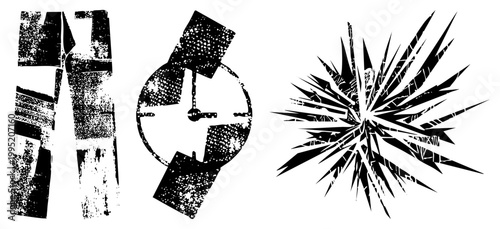 Distressed geometric featuring gritty textures, angular, and explosive radial ideal for punk, streetwear, or edgy branding visuals.