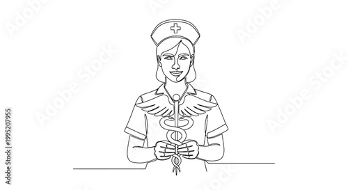 Female Nurse Holding Medical Symbol.