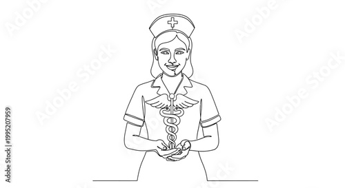 Female Nurse Holding Medical Symbol.