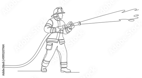 Firefighter in action with hose.