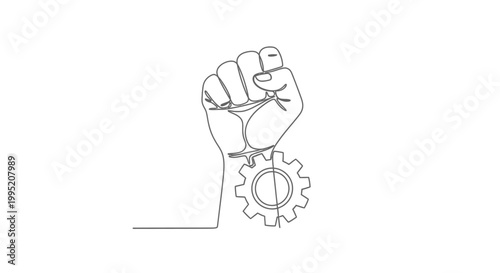 Fist Holding Gear Mechanical Symbol.