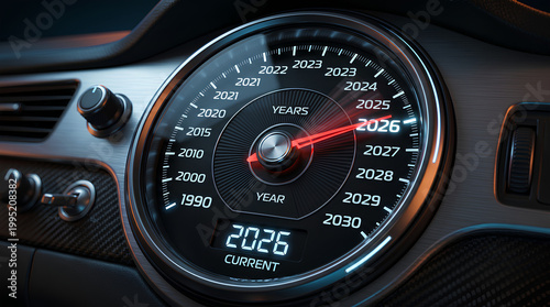 The Car Speedometer shows year 2026 