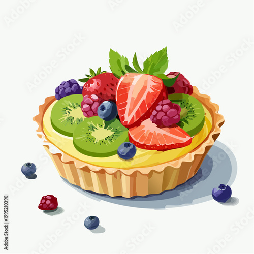 水彩画で描かれたフルーツタルトのイラスト