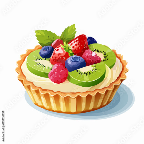 水彩画で描かれたフルーツタルトのイラスト