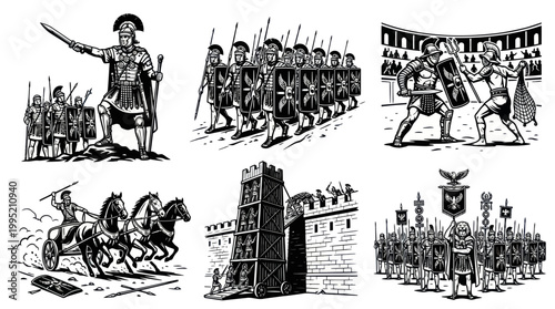 Roman Military Scenes - Line Art Collection