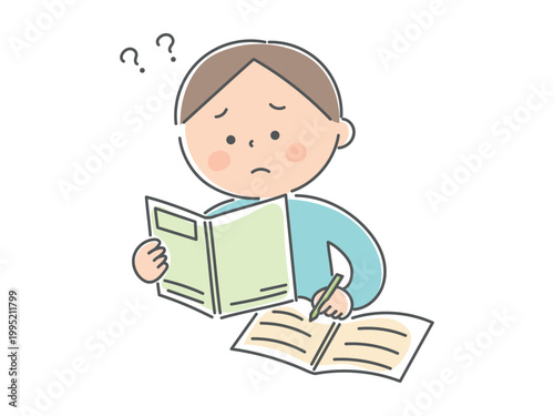 勉強が理解できず困っている男の子のイラスト
