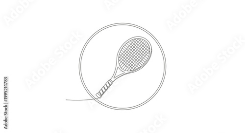 Minimalist Tennis Racket Icon - Continuous Line Art Drawing