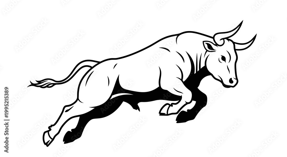 Fototapeta premium Powerful Bull Silhouette - Dynamic Action Pose, Strong Animal Vector