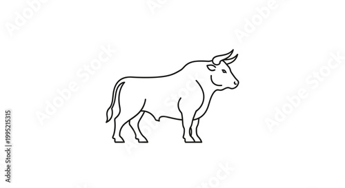 Minimalist Line Art Bull Icon, Strong Animal Symbol, Vector Illustration