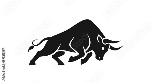Powerful Bull Silhouette Charging Forward, Symbol of Strength and Aggression