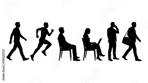 Business People Silhouettes Walking Running Working Phone Laptop