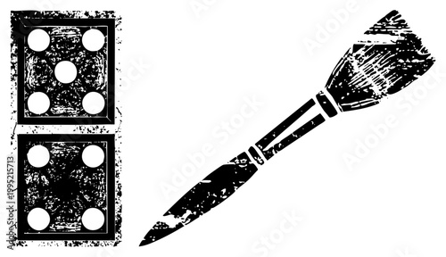 Abstract game set featuring and dart, stylized as halftone graphics, ideal for board game branding or retro gaming assets.