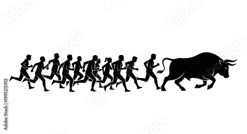 Photos Silhouette of People Running from a Charging Bull