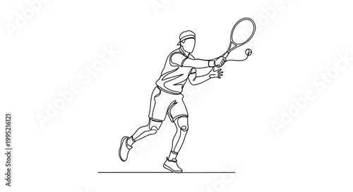 Tennis Player Silhouette, Dynamic Action Shot, Continuous Line Art, Sport Illustration