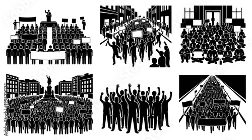 Black and White Silhouettes of Protests, Riots, Marches, and Demonstrations