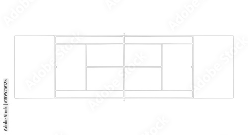 Top view outline of a tennis court with net, simple sketch, minimalist design, sports background
