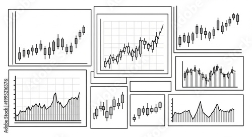 Collection of Stock Market Charts and Graphs Displaying Trends.