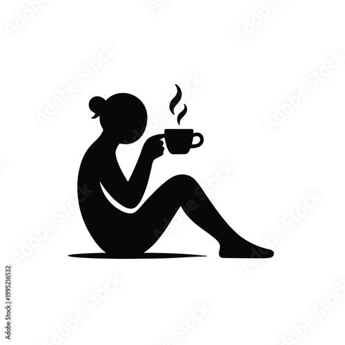 Silhouette of a woman enjoying a warm beverage possibly coffee or tea