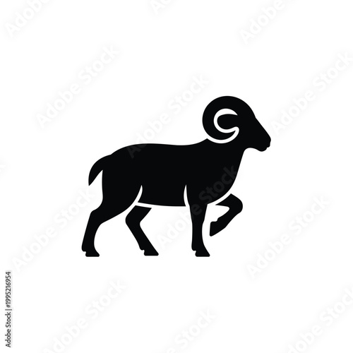 A striking silhouette of a ram with curved horns in profile