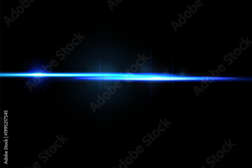 Bright blue horizontal lens flare against black background