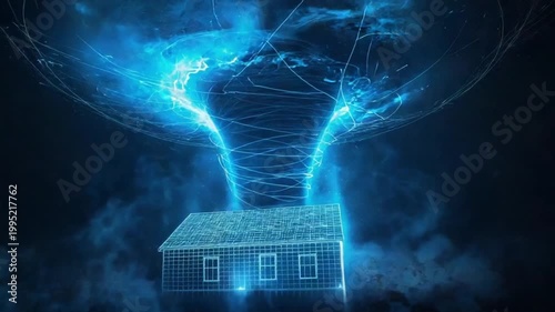 Tornado Touching Down Near House Extreme Weather Warning Scenario