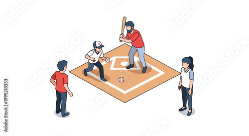 Isometric Baseball Game Illustration Depicting Players and Action.