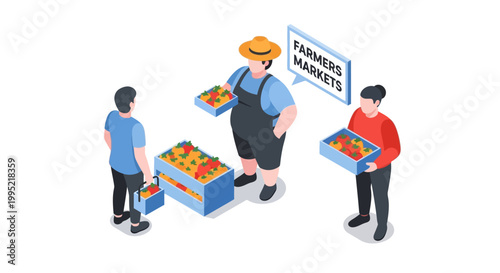 Farmers Market Illustration - People Buying Fresh Produce Outdoors.
