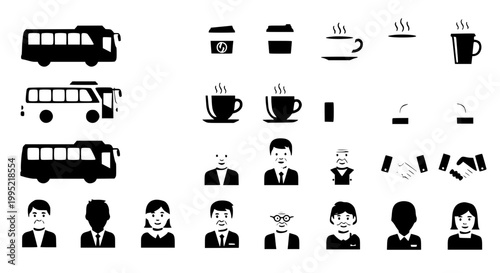 Flat icons set of daily commute and coffee break activities