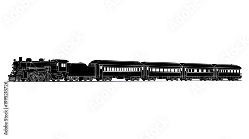 Transportation Industry Vintage Steam Locomotive Passenger Train Black Line Art Vector Icon