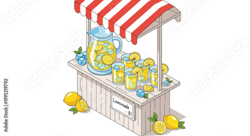 Summer Lemonade Stand with Fresh Lemons, Pitcher, and Glasses