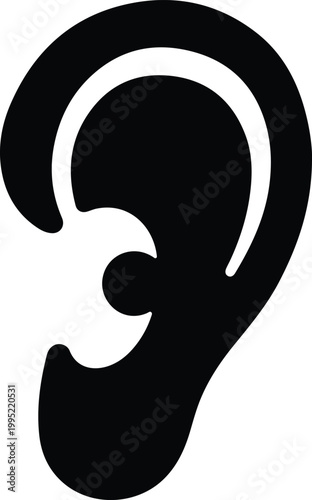 Silhouette of a human ear icon for medical hearing health vector design