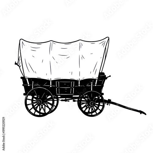 Vintage Covered Wagon Illustration: Old West Travel and Adventure