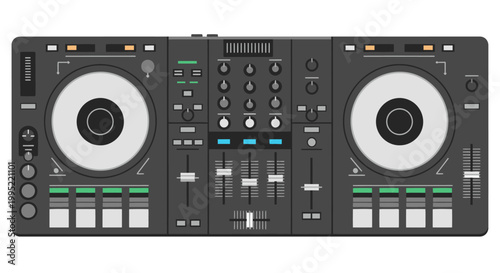 Professional DJ Controller with Turntables and Mixer.