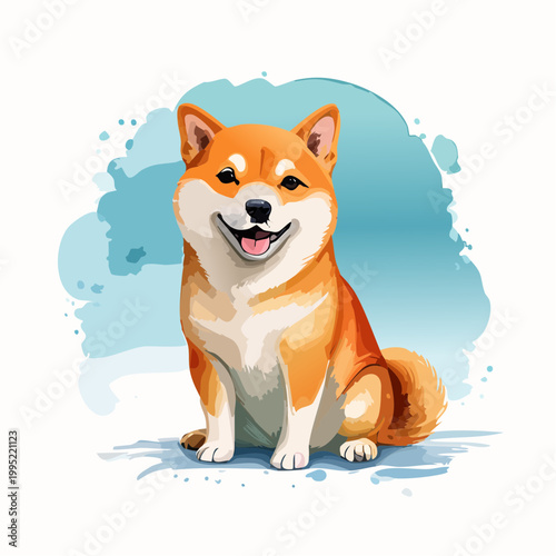 水彩画で描かれた柴犬のイラスト