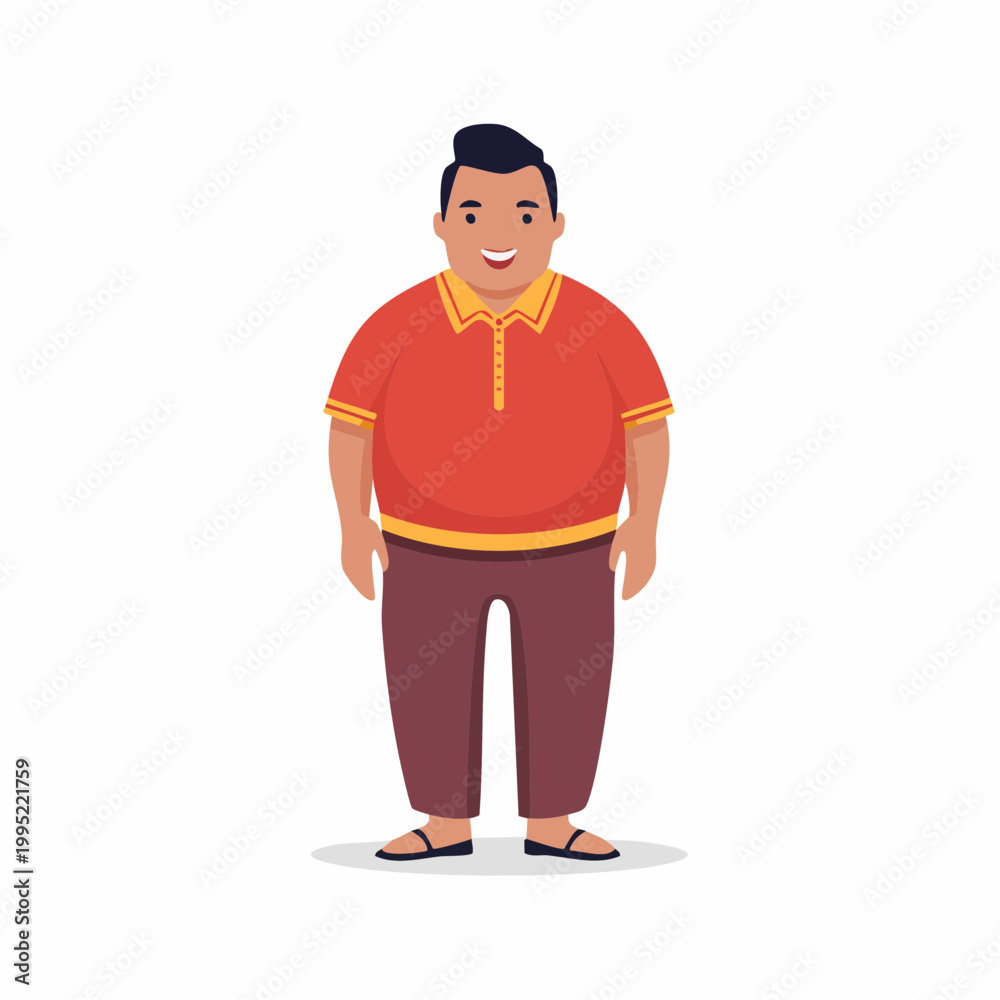 Obraz premium Cartoon Illustration of a Smiling Overweight Man