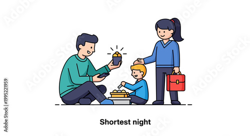 Family Celebrates Together with a Gift and Sharing Happiness.